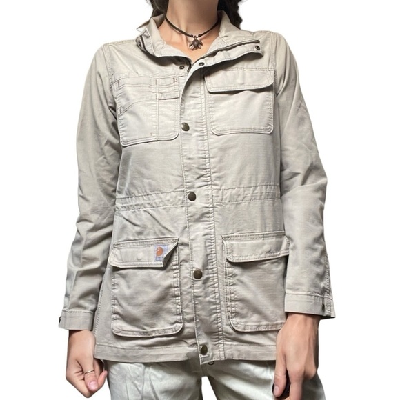 Carhartt Full Zip Utility Cargo Field Jacket Workwear Coat Khaki Tan XS, 0/2 - Picture 10 of 10